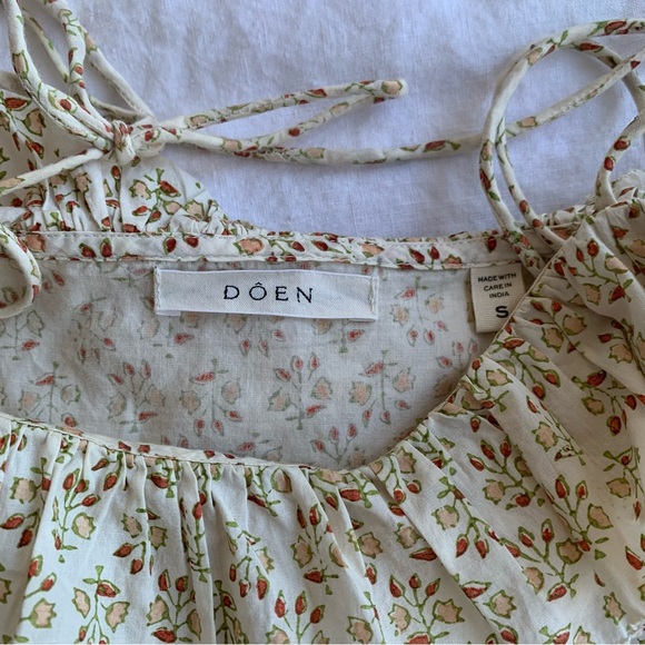 Doen Wendelin Cotton Ruffle Tie Bow Strap Midi Dress Spring Elderberry Floral - Picture 10 of 14